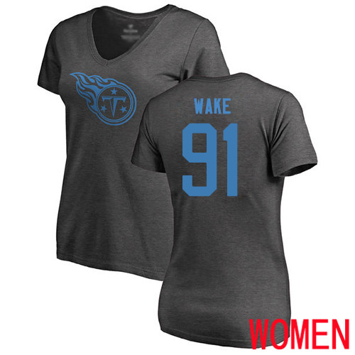 Tennessee Titans Ash Women Cameron Wake One Color NFL Football #91 T Shirt->tennessee titans->NFL Jersey